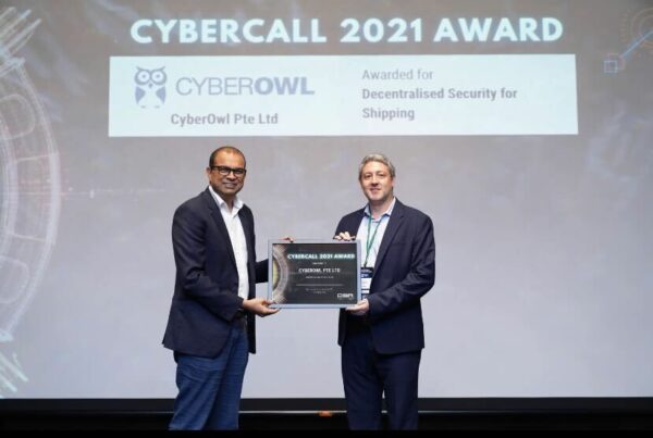 CyberOwl's Regional Director receiving Cybercall award from Singapore government